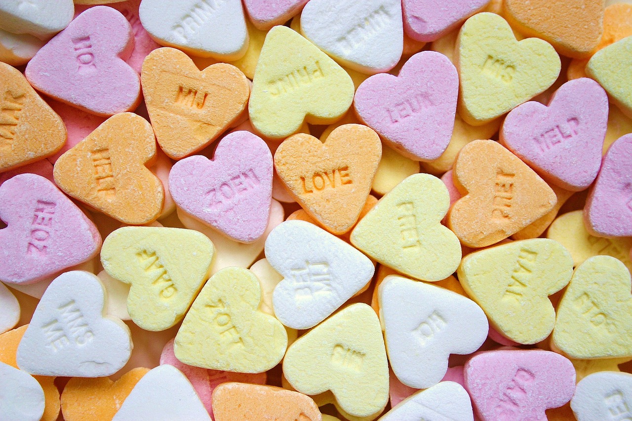 candy, hearts, food